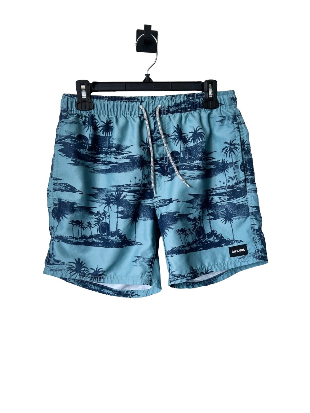 Rip Curl boy’s Blue Palm-Print Swim Trunks, Sz S